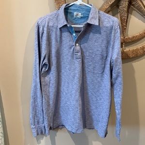 Men’s Faherty Brand long sleeve polo shirt with left side pocket. Size Medium.